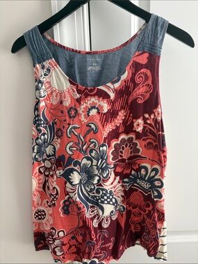 Sonoma Coral & Navy Floral Scoop Tank